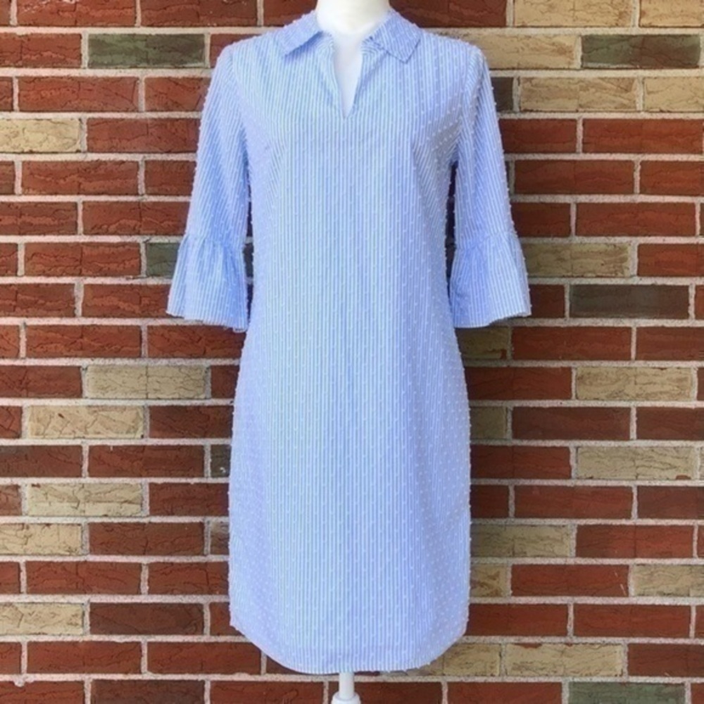 Lilly Pulitzer Ginger Seersucker NWT Bell Sleeve Blue White Dress 👗